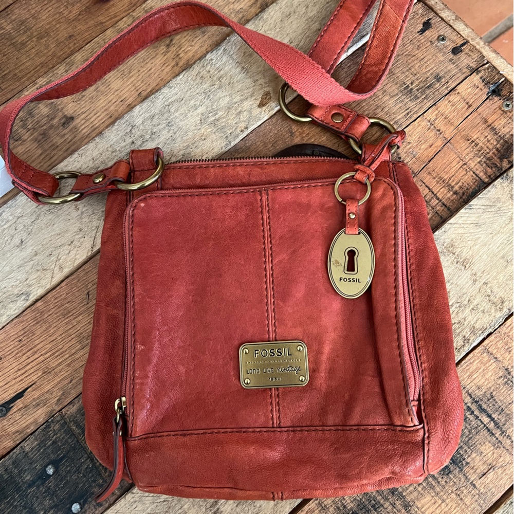 🔑 FOSSIL Lamb Hide Leather Satchel Crossbody Purse